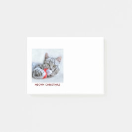 Notas Post-it® Meowy Navidades Gray Tabby Cat