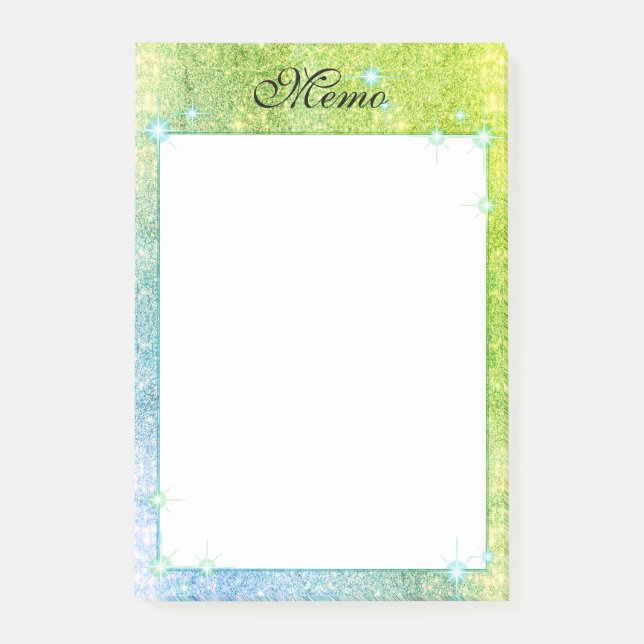 Notas Post-it® Mermaid Blue Green Purpurina Sparkle Faux Sea (Anverso)