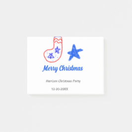 Notas Post-it® Merry Christmas blue star red stockings name date 