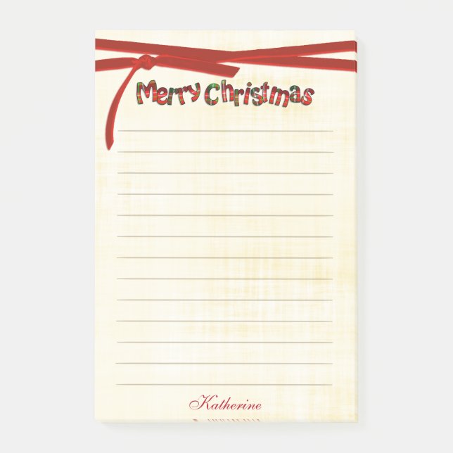 Notas Post-it® Merry Christmas Tartan Pattern Typography (Anverso)