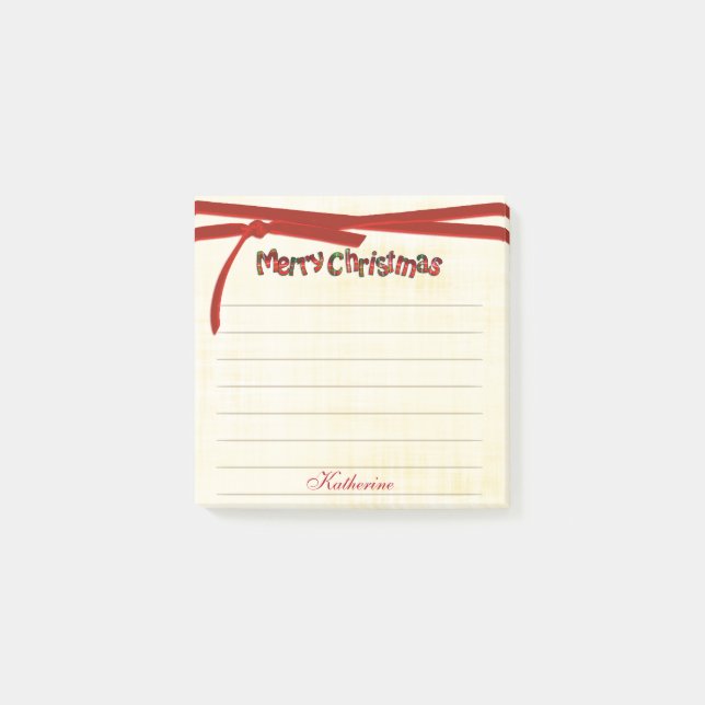 Notas Post-it® Merry Christmas Tartan Pattern Typography (Anverso)
