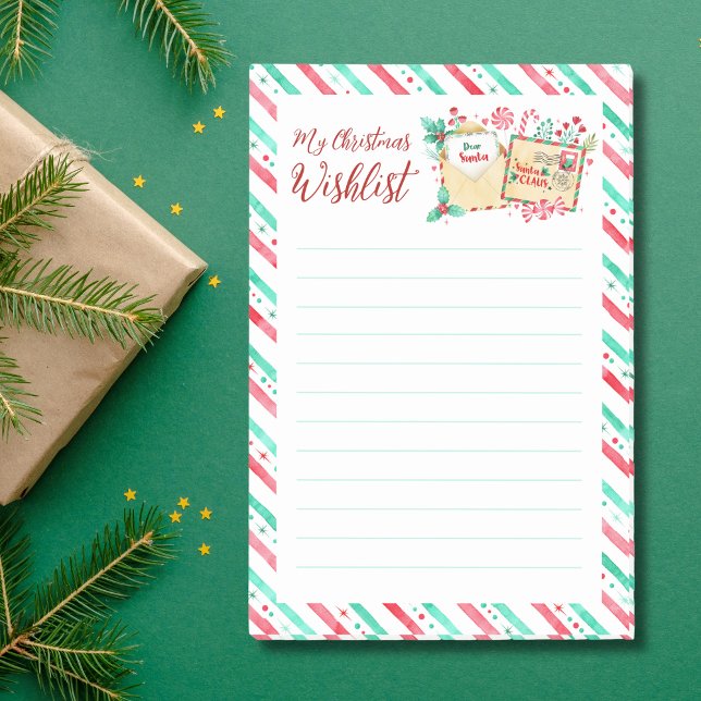 Notas Post-it® Mi Navidad Desea Querida Santa Watercolor (My Christmas Wishlist Dear Santa Watercolor Post-it Notes)