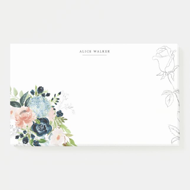 Notas Post-it® Midnight Blue Floral Blush Stationery Note Card (Anverso)
