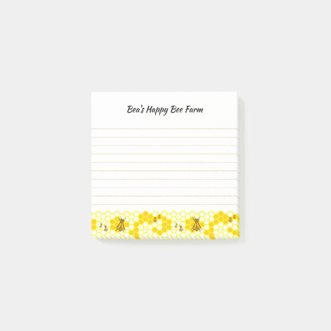 Notas Post-it® Miel Bee Honeycomb Editable Opcional Lineado (Anverso)