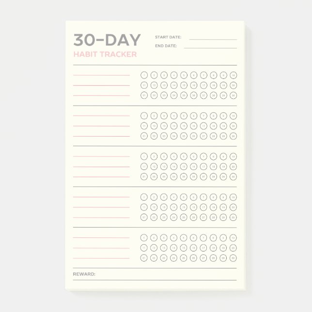 Notas Post-it® Minimal 30 Day Challenge Habit Tracker Design (Anverso)