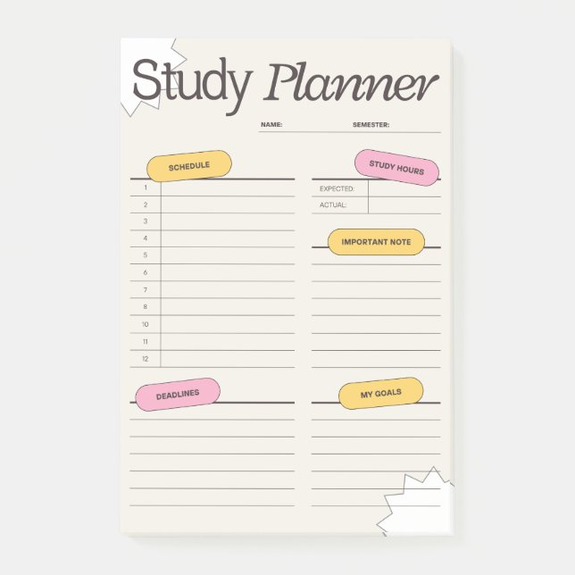 Notas Post-it® Minimal Study Planner With Hourly Schedule (Anverso)