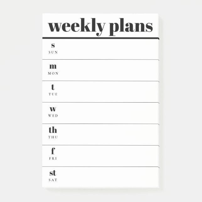 Notas Post-it® Minimal Weekly Planner Sticky Notes Pad (Anverso)