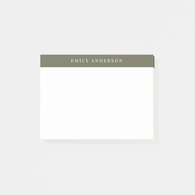 Notas Post-it® Minimalist Olive Green Elegant Monogram (Anverso)