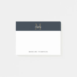 Notas Post-it® Minimalist Script Metallic Navy Blue Gold Monogram