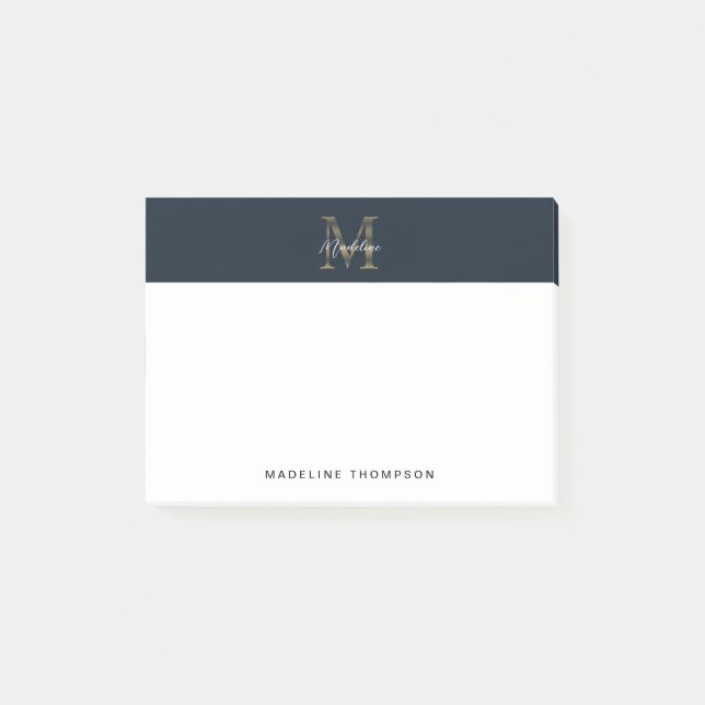 Notas Post-it® Minimalist Script Metallic Navy Blue Gold Monogram (Anverso)