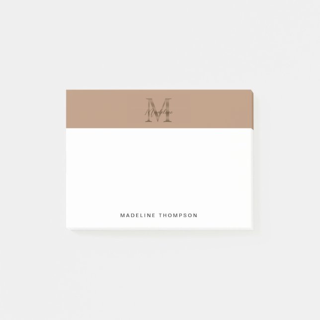 Notas Post-it® Minimalist Script Metallic Taupe Gold Monogram (Anverso)