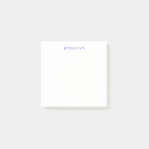 Notas Post-it® Minimalista Llanura Azul Blanco Elegante Nombre Mo