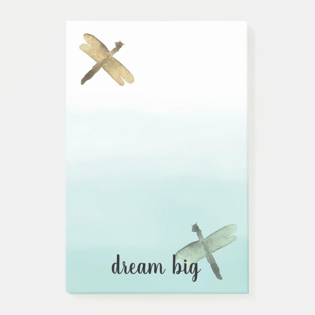 Notas Post-it® Mint Gold Dragonflies Ombre (Anverso)