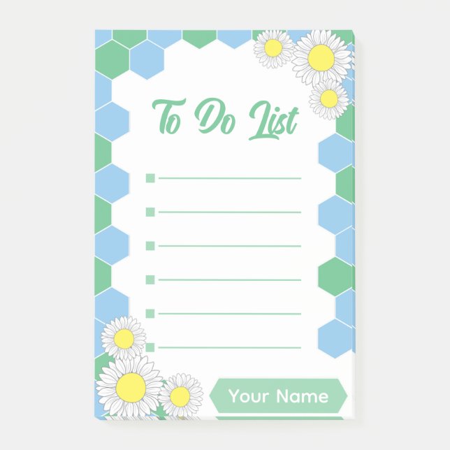 Notas Post-it® Mint Honeycomb Floral (Anverso)