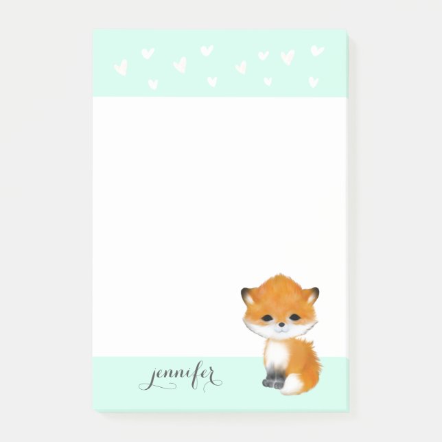Notas Post-it® Mint Woodland Fox Heart Post it Note (Anverso)