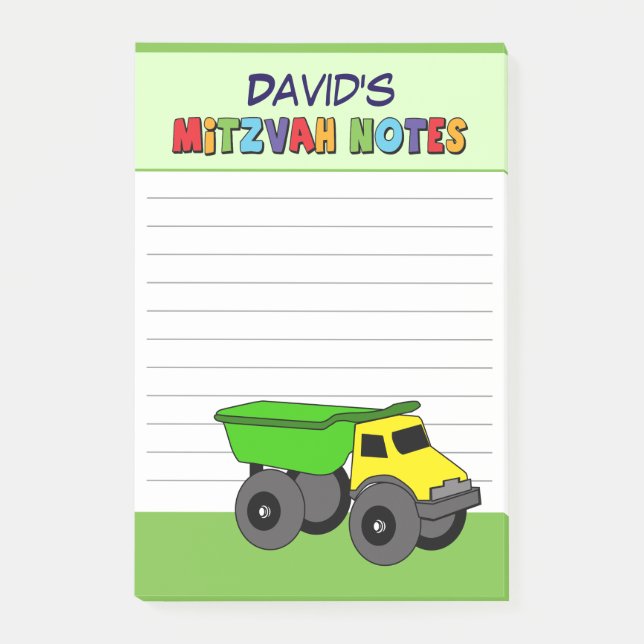 Notas Post-it® Mitzvah de Camión Verde Personalizado (Anverso)