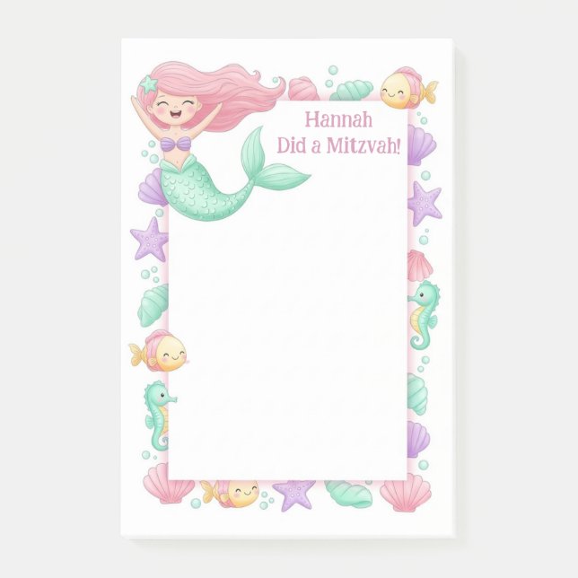 Notas Post-it® Mitzvah personalizada de Sirena (Anverso)