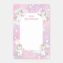 Notas Post-it® Mitzvah personalizada de unicornio rosado