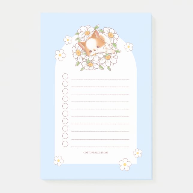 Notas Post-it® Mochi cachorro durmiendo sobre flores Kawaii lindo (Anverso)