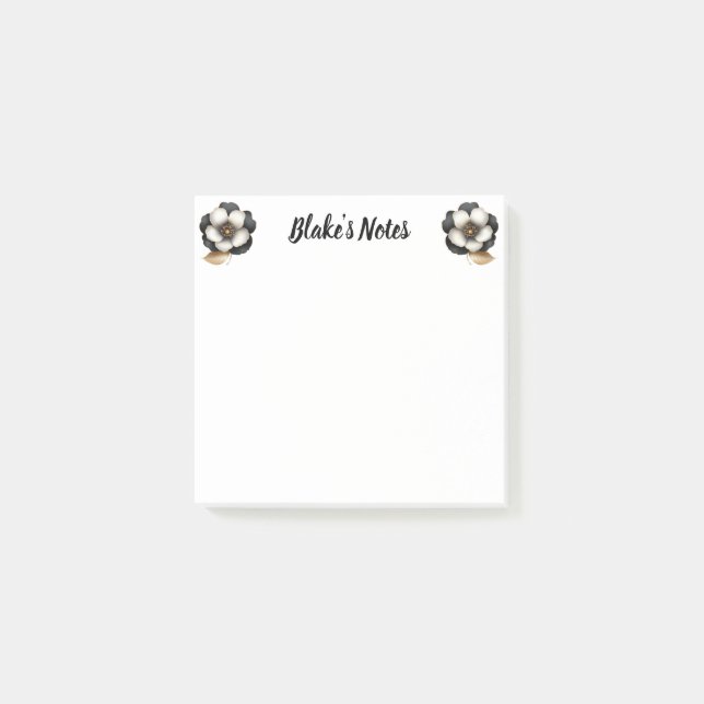 Notas Post-it® Moda Black Faux Gold Floral Name (Anverso)