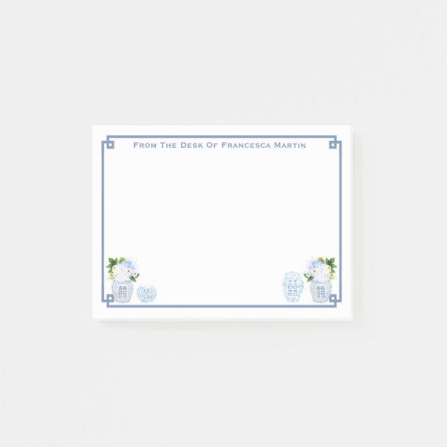 Notas Post-it® Moda Chinoiserie Azul Y Blanco Personalizado (Anverso)