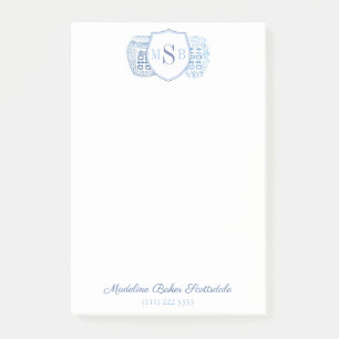 Notas Post-it® Moda Chinoiserie Damas Monograma Azul Y Blanco