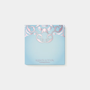Notas Post-it® Moda De Lujo Elegante Borde Rosa En Azul Aquamarin