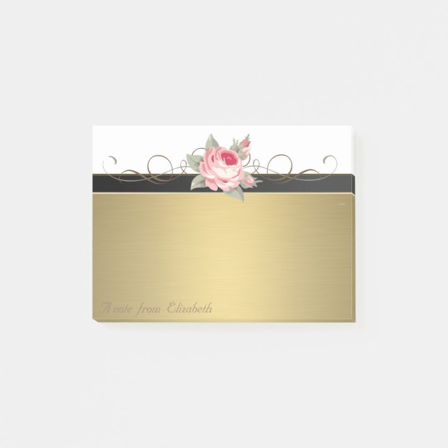 Notas Post-it® Moda elegante Girly, Faux Gold,Rosa (Anverso)
