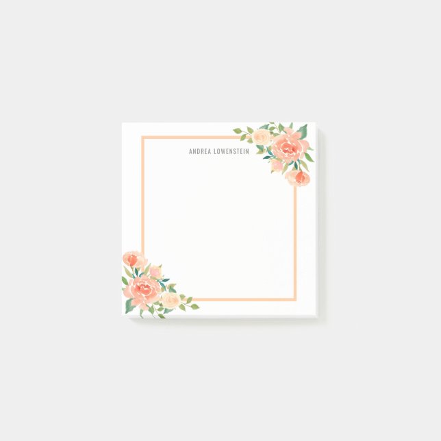 Notas Post-it® Moda moderna floral de la frontera del melocotón (Anverso)