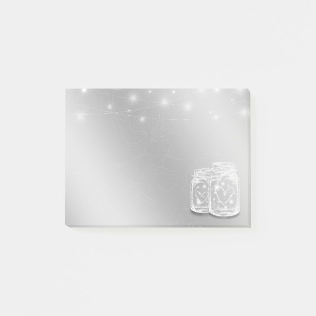 Notas Post-it® Moda moderna Mason Jars String Luces Flor plateada (Anverso)