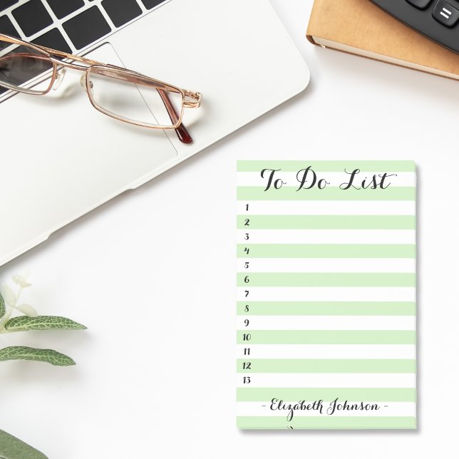 Notas Post-it® Moda moderna Personalizada Green Striping To Do Li (Modern Chic Personalized Green Striped To Do List Post-it Notes)