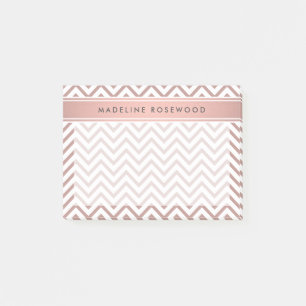 Notas Post-it® Moda Moderno Rosa Dorado Chevron Monogramado