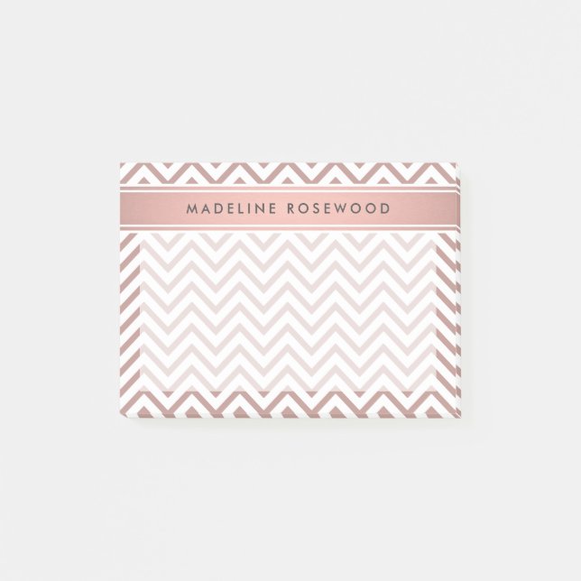 Notas Post-it® Moda Moderno Rosa Dorado Chevron Monogramado (Anverso)