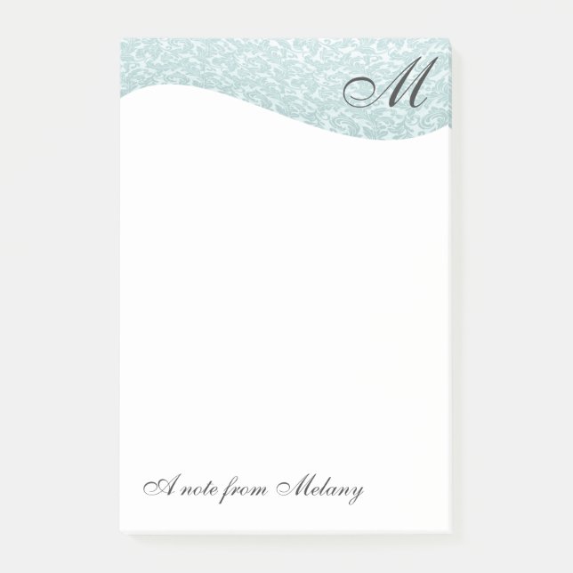 Notas Post-it® Moda monograma vintage moderno damasco (Anverso)