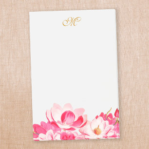 Notas Post-it® Moda Primavera Magnolias rosadas Monograma Floral