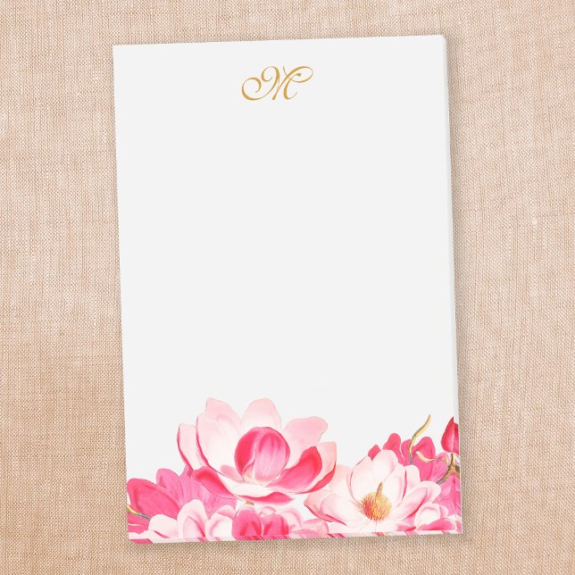 Notas Post-it® Moda Primavera Magnolias rosadas Monograma Floral  (Subido por el creador)