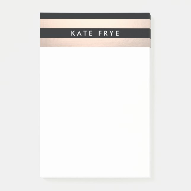 Notas Post-it® Moda Rosa moderno oro y negro a rayas modernas (Anverso)