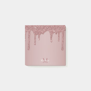 Notas Post-it® Moda Rosa Oro Espuma Purpurinas Rasgos Monograma