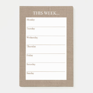 Notas Post-it® Moda simple planificador semanal Burlap Rústico