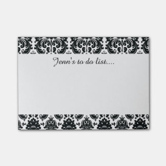 Notas Post-it® Modelo blanco negro elegante del damasco del