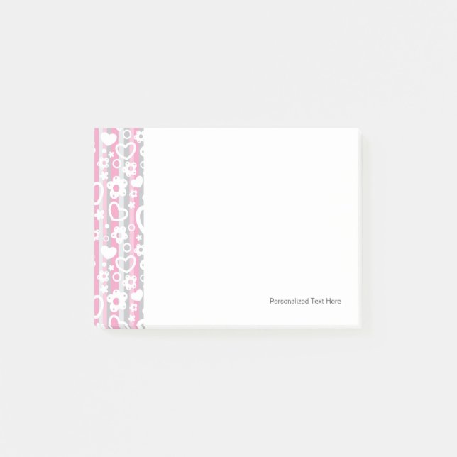 Notas Post-it® Modelo con los corazones y las flores (Anverso)