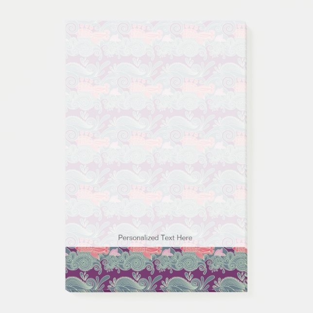 Notas Post-it® Modelo con los pescados y la onda púrpura (Anverso)