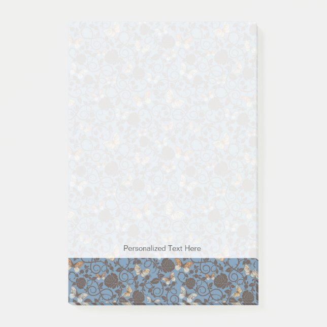 Notas Post-it® modelo con los rosas y la mariposa (Anverso)