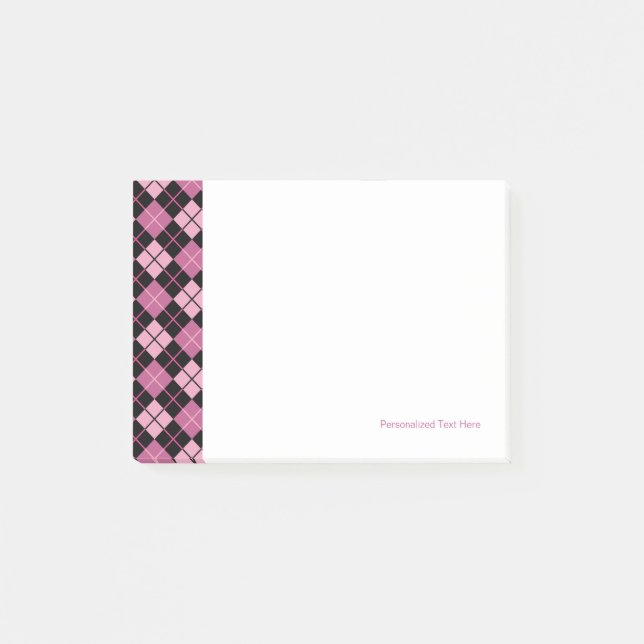 Notas Post-it® Modelo de Argyle en negro y rosa (Anverso)