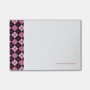 Notas Post-it® Modelo de Argyle en negro y rosa