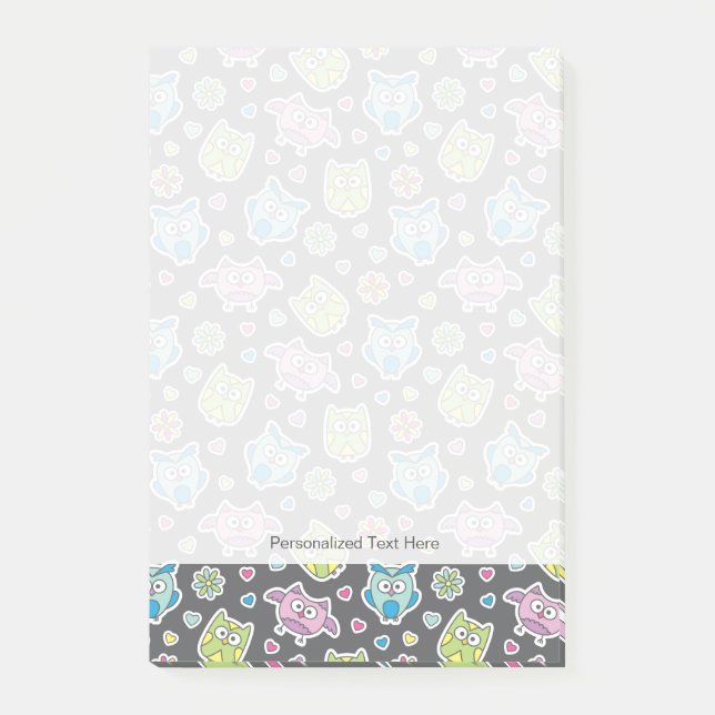 Notas Post-it® modelo de los búhos del dibujo animado (Anverso)