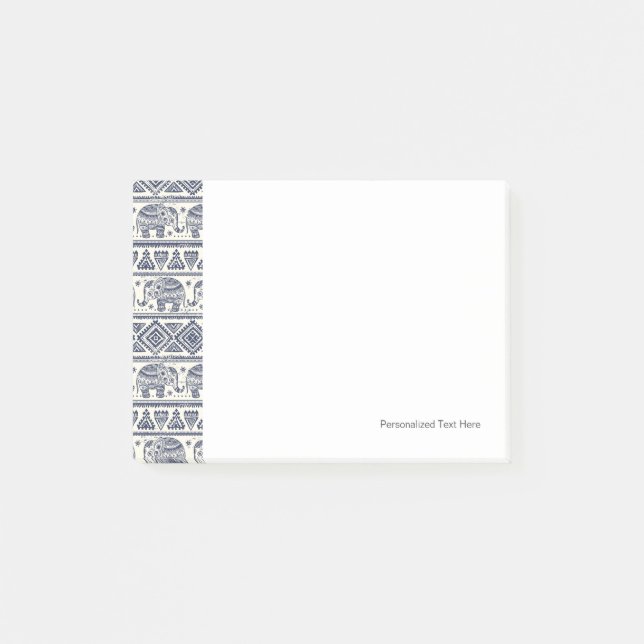 Notas Post-it® Modelo étnico azul del elefante (Anverso)