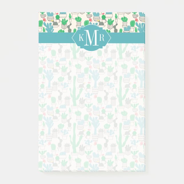 Notas Post-it® Modelo floral natural lindo de los cactus (Anverso)