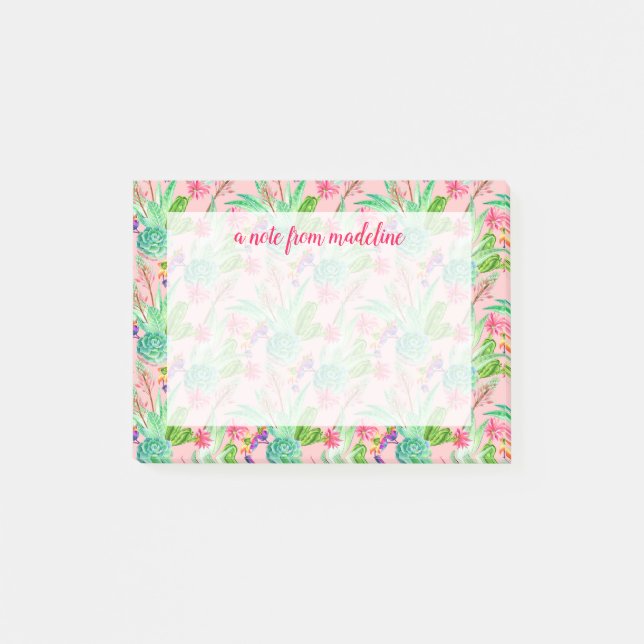 Notas Post-it® Modelo floreciente de los Succulents de la (Anverso)