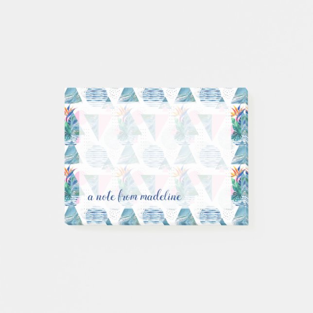 Notas Post-it® Modelo geométrico tropical (Anverso)